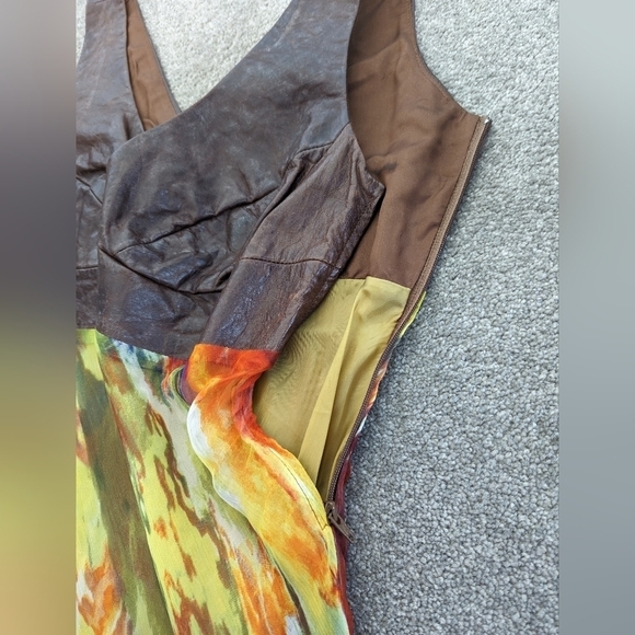 DANIER leather silk V-neck maxi brown orange mermaid V-neck dress size 12 - Picture 4 of 15
